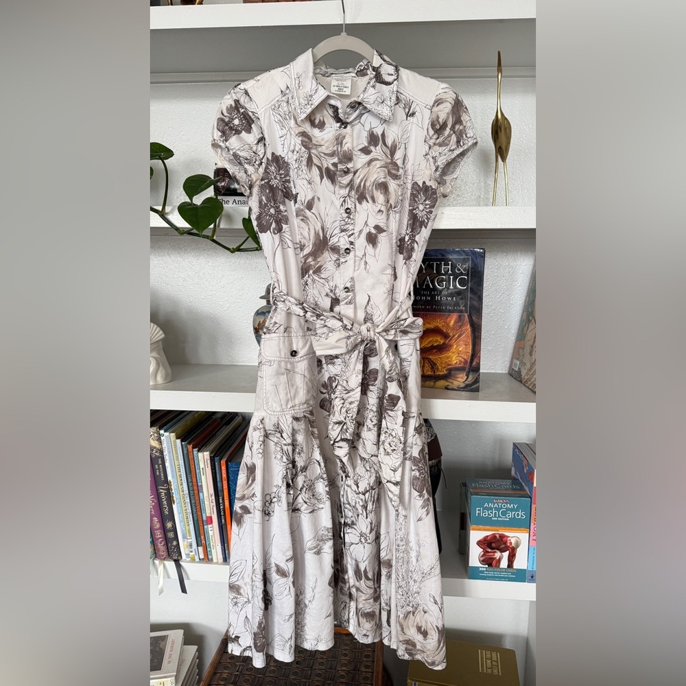 Vintage Apanage Femme White/Cream Dress Monochromatic Floral Print Tie Waist